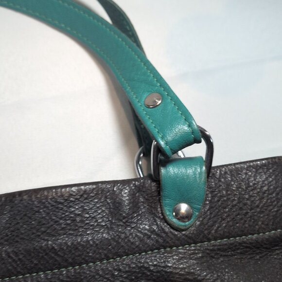 Rowland Leather Canada 2 Strap Shoulder Purse Brown Teal Blue Magnetic Bag - Picture 14 of 16